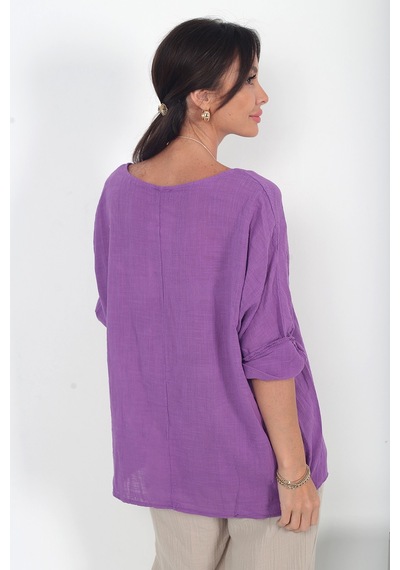 By Saygı Kadın İtalyan Coton Oversize Bluz Mor