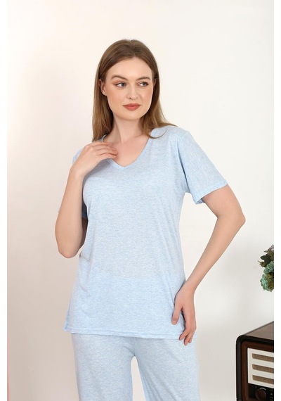 Akbeniz Kadın Kısa Kol Pamuk Penye Pijama Takım Mavi 4213-mavi Mavi