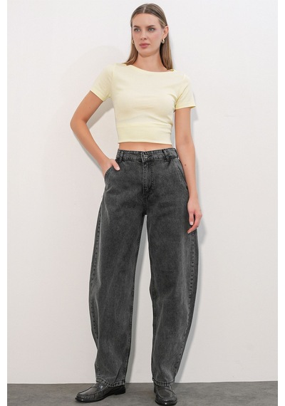 Hiccup Bdart Keten Karışımlı Düz Kesim Denim Jean Koyu Gri