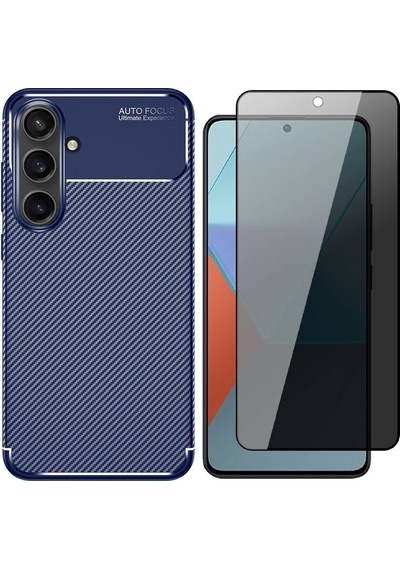 Vendas Galaxy Uyumlu S24 Fe Kılıf Zore Negro Silikon Kapak + Hayalet Ekran Koruyucu Lacivert