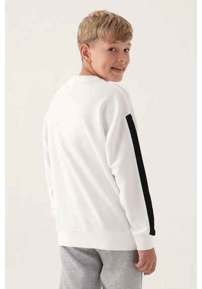 Kappa Krem Bisiklet Yaka Kol Detay Erkek Çocuk Sweatshirt Siyah