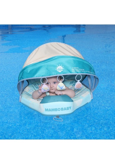 Mambobaby Yüzme Simidi - Green Seashell, Emniyetli, Gölgelikli Ve Ayak Destekli
