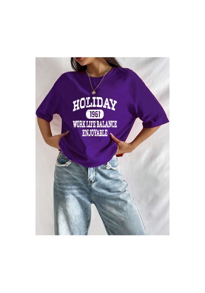 Medinenur Unisex Holiday Baskılı Tshirt Mor