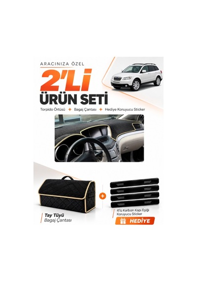 E-biz Subaru Trıbeca 2005-2014 Uyumlu Torpido Örtüsü + Tay Tüyü Bagaj Çantası - Siyah-bej - Su007
