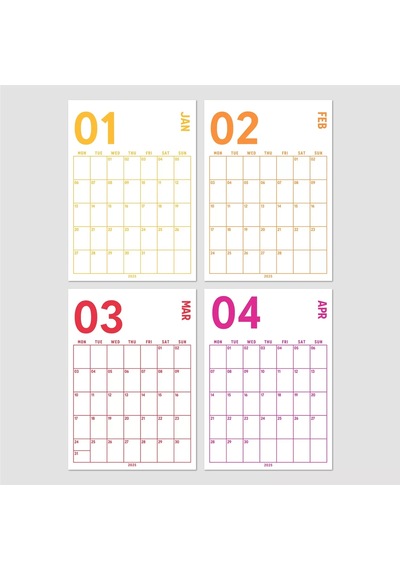 2027 Aylık Planlayıcı Duvar Takvimi, 33x48 Cm & A4 Spiralli Takvim, Organizer Takvim, Gökkuşağı Renk