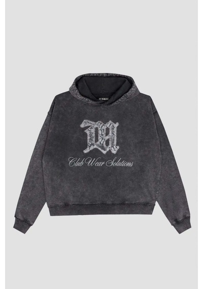 Misbhv Clube Pearl Solutions Kapüşonlu Sweatshirt - Siyah, Kristal Aksanlar Ve Eşsiz Tasarım Gri