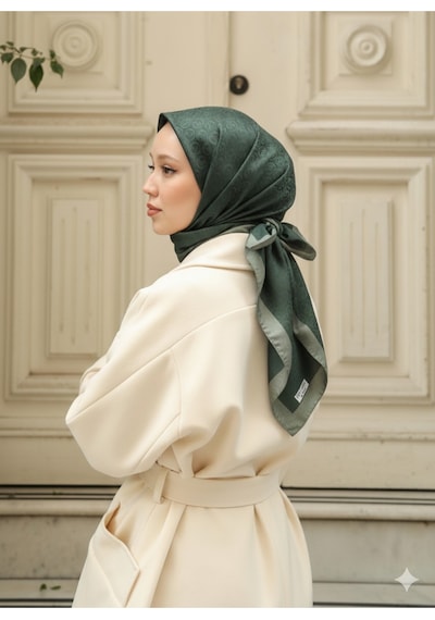 Eşarp - Premium Lux Original Monogram Eşarp İpek Vual, Yüksek Kalite, Hafif, Rahat, Şık, Scarf Haki