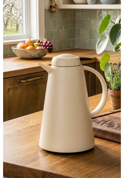 Herevin 161714-590 Plastik Termos Çay Termosu Su Termosu Sürahi 1,2 Litre Krem