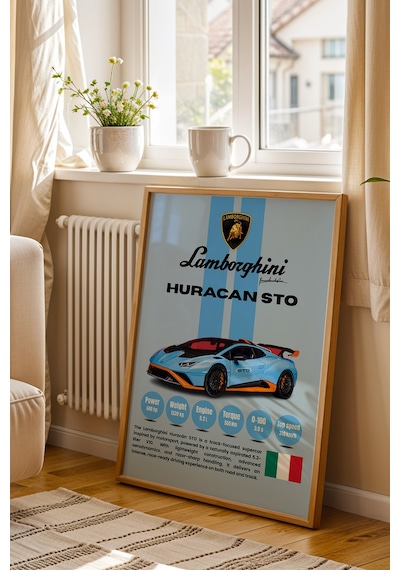 Lamborghini Huracan Sto Premium Araba Tablosu - Teknik Özellikli İtalyan Otomobil Duvar Dekoru Kayın