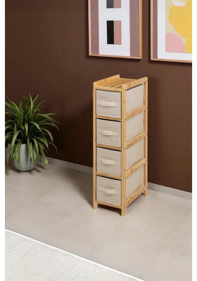 Digithome Bambu Slim 4 Çekmeceli Dolap Organizer Çok Amaçlı Düzenleyici Şifonyer Db-0048 Kahverengi