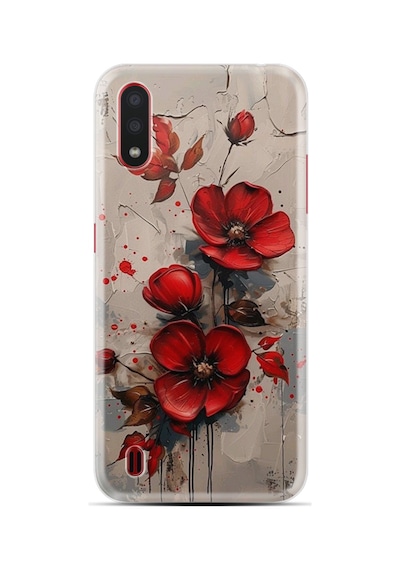 Samsung Samsung Galaxy Uyumlu A01 Kılıf Boutique Baskılı Resimli Kırmızı Çiçek Pcode -098