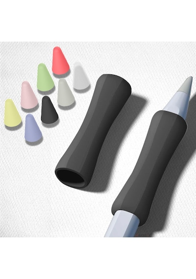 Apple Pencil 1-2 Nesil Pro Usb-c Uyumlu Soft Yumuşak Silikon Kalem Tutucu Ve 8'li Kalem Ucu Koruyucu Siyah