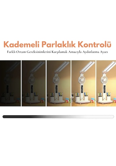 Techtic 6in1 Fanlı 2başlı Masa Lambası Saat Takvim Derece Kalemlk