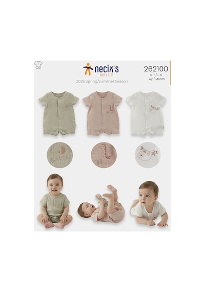 Necix's Erkek Bebek Yazlık Müslin Tulum 0- 6 Ay 5513 5514 Haki Fil Haki Fil