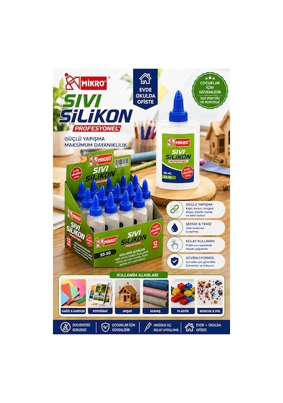 Sıvı Silikon Yapıştırıcı 50 Ml 3 Adet Mikro Silikon Yapıştırıcı Sıvı 50 Gr Plastik Cam Mermer Kağıt Karton Tahta Köpük