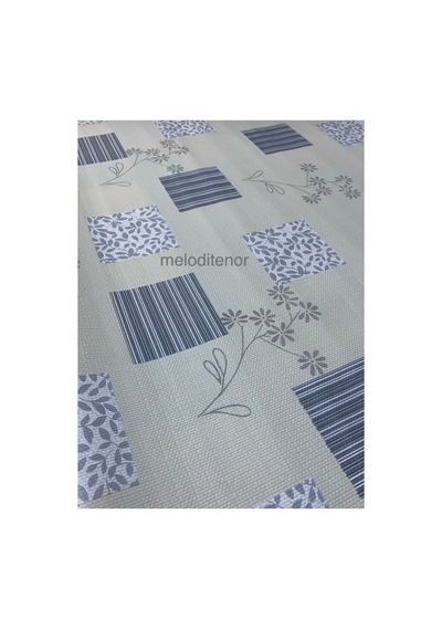 Kaydırmaz Taban Krem Gri Kareli Çiçek Desen Pvc Dikdörtgen Muşamba Masa Örtüsü 122x155 Cm Bej