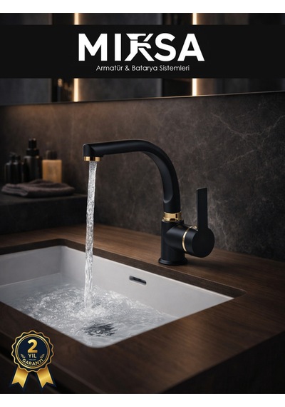 Lüx Siyah-gold Armut Balıksırtı Borulu Banyo Lavabo Bataryası, Musluğu, Çeşmesi Çift Su Girişli