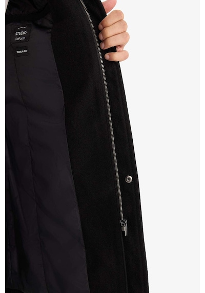 Defacto Regular Fit Dik Yaka Cepli Fermuarlı Astarlı Kaşe Parka F0752ax25wnbk27 Siyah-bk27