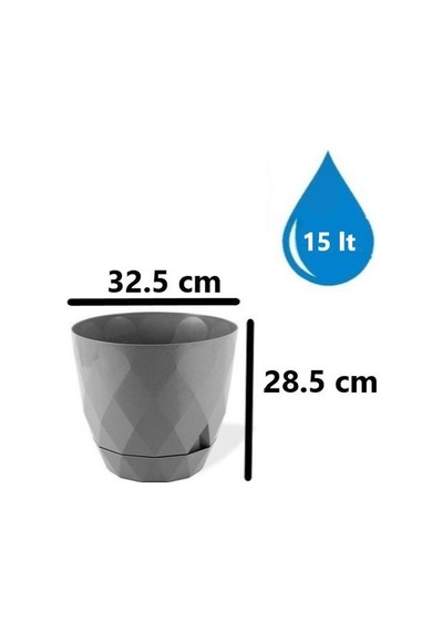 Omnipazar Krs-456 Yakamoz Tabaklı Plastik Saksı Takımı 15 Litre No 6 Gri