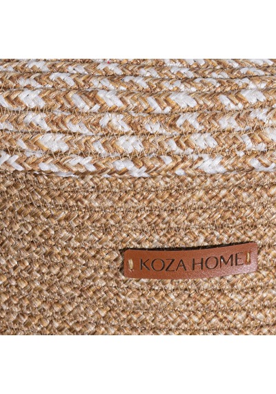 Koza Home Cesta Kapaklı El Yapımı Pamuklu Natural Bej Hasır Dekoratif Sepet