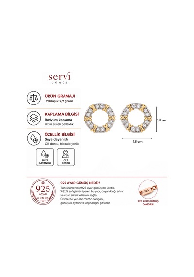 Servi 925 Ayar Gümüş Golden Stitch Zirkon Taşlı İki Renkli Halka Küpe-526