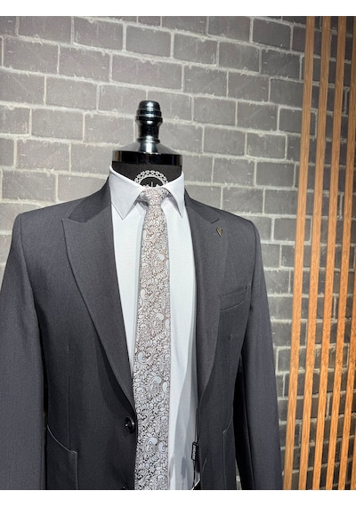 Dupont Classics Dupont Slim Fit Sivri Yaka 6 Drop Çift Yırtmaç Torba Cep 2'li Takım Elbise Antrasit - Gri