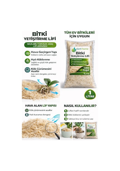 Bitki Yetiştirme Lifi 1 Litre %100 Doğal, Hava Geçirgen Kök Geliştirici Lif Diğer
