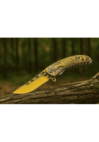 Knivox Browning Gold Ejderha Desenli Kamp Çakısı Sarı