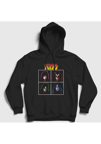 Presmono Unisex Band Kiss Kapüşonlu Sweatshirt Siyah
