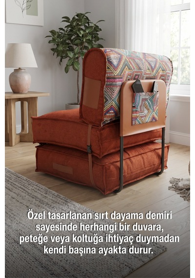 Reyo Pufymax Comfy Plus Koltuk Minder Modüler Yer Koltuğu Sırt Destekli Berjer 75x75x85cm Yıkanabilir Fermuarlı Kiremit