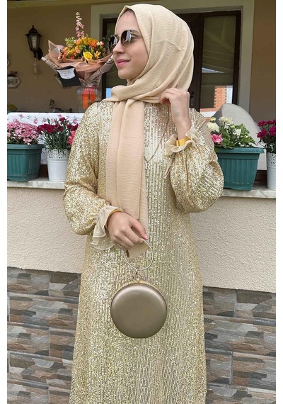 Rabia Şamlı Pırıl Gold Elbise Sarı