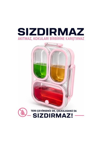 Valkyrie 304 Paslanmaz Çelik 3 Bölmeli Pembe Lunch Box Termal Çantalı Sızdırmaz Kapaklı Beslenme Kabı,