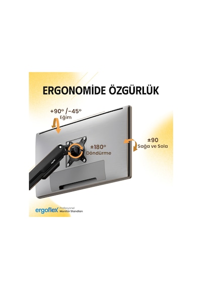 Ergoflex S16 Çift Kol 22-35inch Amortisörlü 2-9 Kg Monitör Standı 2026 Versiyon Gri