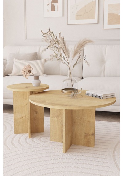2 Li Orta Sehpa Seti, İskandinav Stil, Bohem, 72 Cm, 40 Cm - Safir Meşe