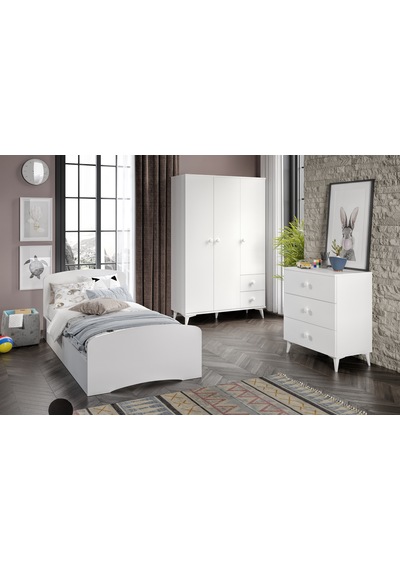 Soft Çocuk Odası Takımı Beyaz - Karyola, 3 Kapaklı 2 Çekmeceli Gardırop, 3 Çekmeceli Şifonyer Soft Çocuk Odası Takımı Beyaz - Karyola, 3 Kapaklı 2 Çekmeceli Gardırop, 3 Çekmeceli Şifonyer