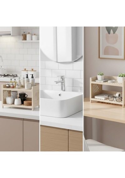 Çok Amaçlı 2 Katlı Organizer Raf Bej Plastik Düzenleyici Stand Banyo, Mutfak, Masaüstü Ve O Diğer