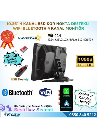 10.36 İnç Dokunmatik Monitör Kablosuz Carplay Wifi Bluetooth Fm Transmitter 256 Gb Destekli Tak Kullan