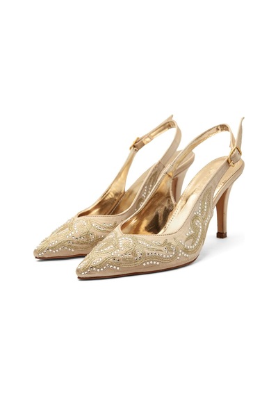 Asmi Shoes Kadın Svetlana Bej Nakışlı Taş Detaylı İnce Topuklu Abiye Stiletto Ayakkabı