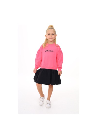 Toontoy Kız Çocuk Baskılı Relax Fit Bisiklet Yaka Uzun Kollu Elbise - Renk Bloklu - Tk24346 Fuşya Toontoy Kız Çocuk Baskılı Relax Fit Bisiklet Yaka Uzun Kollu Elbise - Renk Bloklu - Tk24346 Fuşya