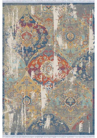 Çok Renkli Modern Dokuma Pamuk Taban Kaymaz Kilim Klm064n11 Çok Renkli - Mavi