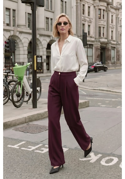 Sateen Lucy Pantolon - Mürdüm-137394