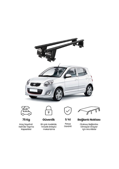 Royal Kia Picanto 2011-2017 Uyumlu Siyah Kilitli Ara Atkı Port Bagaj Tavan Barı