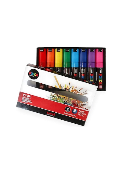 Uni Posca Pc-8K Su Bazlı Boyama Markörü Seti Ana Renkler 8 Renk