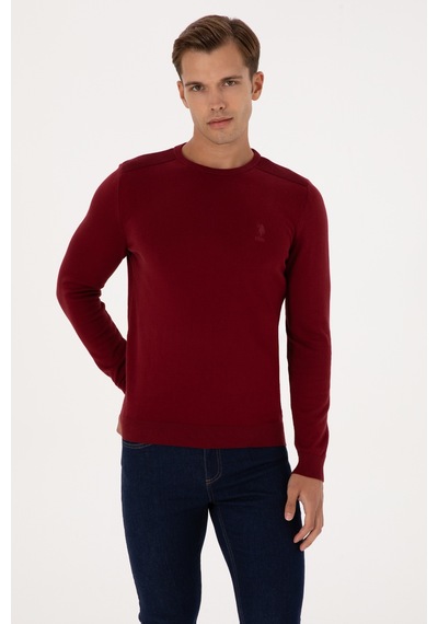 U.S. Polo Assn. Erkek Slim Fit Bisiklet Yaka Bordo Basic Kazak 50307779-VR014