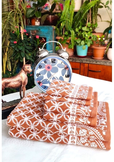Hediyelik, Çeyizlik , İhraç Fazlası Özel Üretim Bukle Cotton Banyo-mutfak Havlu Seti 6'lı Set Turuncu