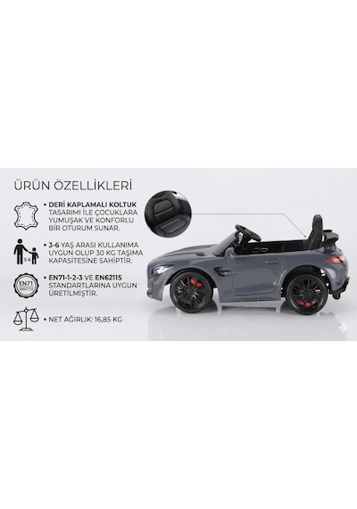 Öykü Bebek Dünyası 444 Gtr 12 Volt Lüks Akülü Araba Antrasit