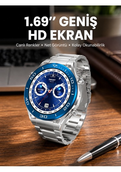Akıllı Saat 1.62 İnç Ultimate Nabız Sensörlü Sesli Görüşme Yapabilen Yeni Nesil - Lisinya
