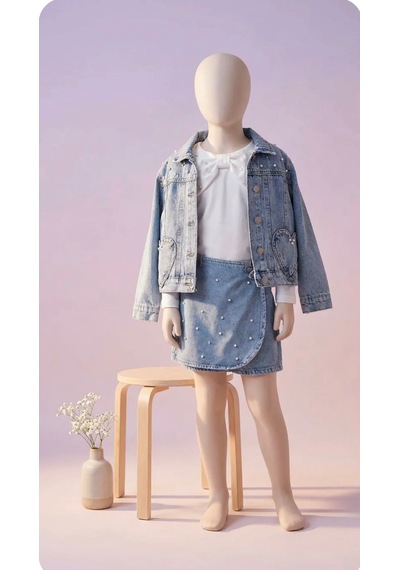 Mutlu Bebe %100 Pamuk Kız Çocuk Bayramlık Kot Ceketli 3 Lü Takım İnci Detaylı Jean Etek & Bluz Mavi Mutlu Bebe %100 Pamuk Kız Çocuk Bayramlık Kot Ceketli 3 Lü Takım İnci Detaylı Jean Etek & Bluz Mavi