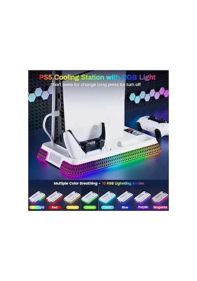 Ps5 Soğutma Standı İstasyonu Ps5 Pro/slim Rgb Ve Turbo Fan Playstation 5 Çift Şarj Aksesuar Kiti