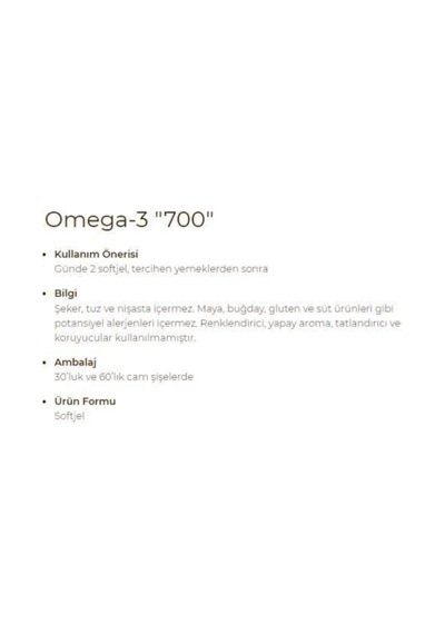 Omega 3 700 Mg 60 Softgel 2 Adet